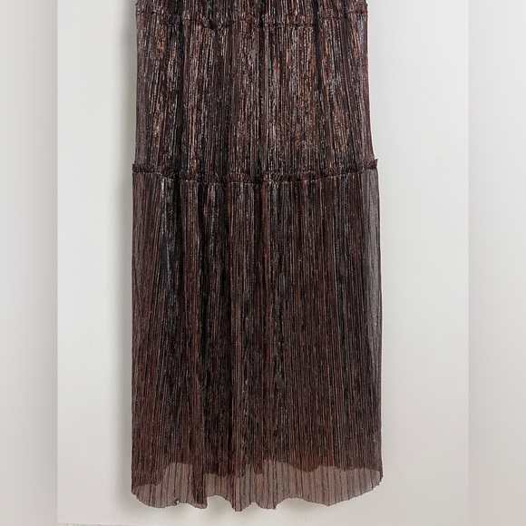 Black Tape Women's M Brown V-Neck Chiffon Leg Slit Surplice Tiered Maxi Dress - Picture 5 of 13